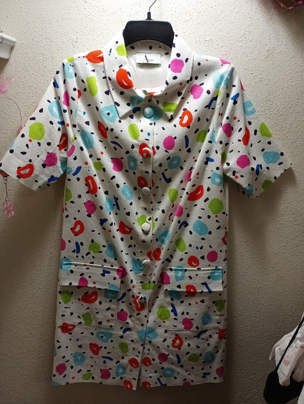 Algo Vintage Confetti Shirt Dress With Utility Flap Pockets Size M Worn Once
